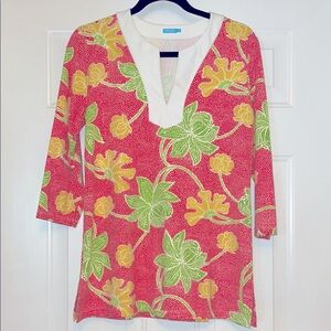 J. McLaughlin Tropical Print Womens Tunic Top M Catalina Cloth Floral Colorful